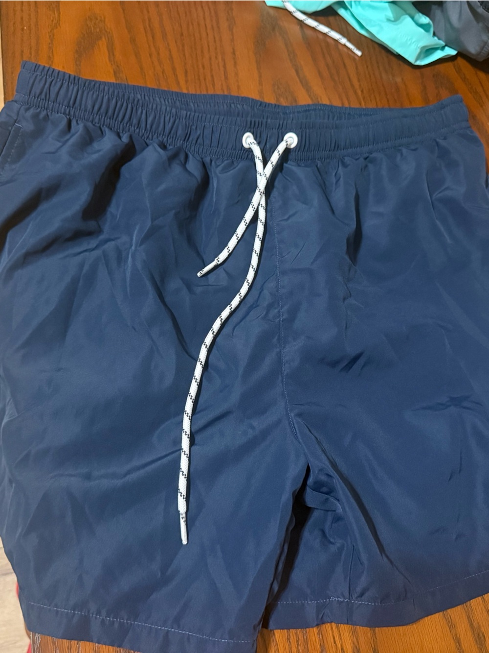 SHEIN Navy Blue and Light Blue Men's Swim Trunks with Drawstring- set of 2
